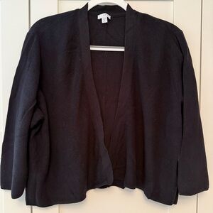J. Jill Black Open-Front Cotton Blend Cropped Cardigan Sweater, 1X